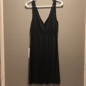 Black lace strap dress.